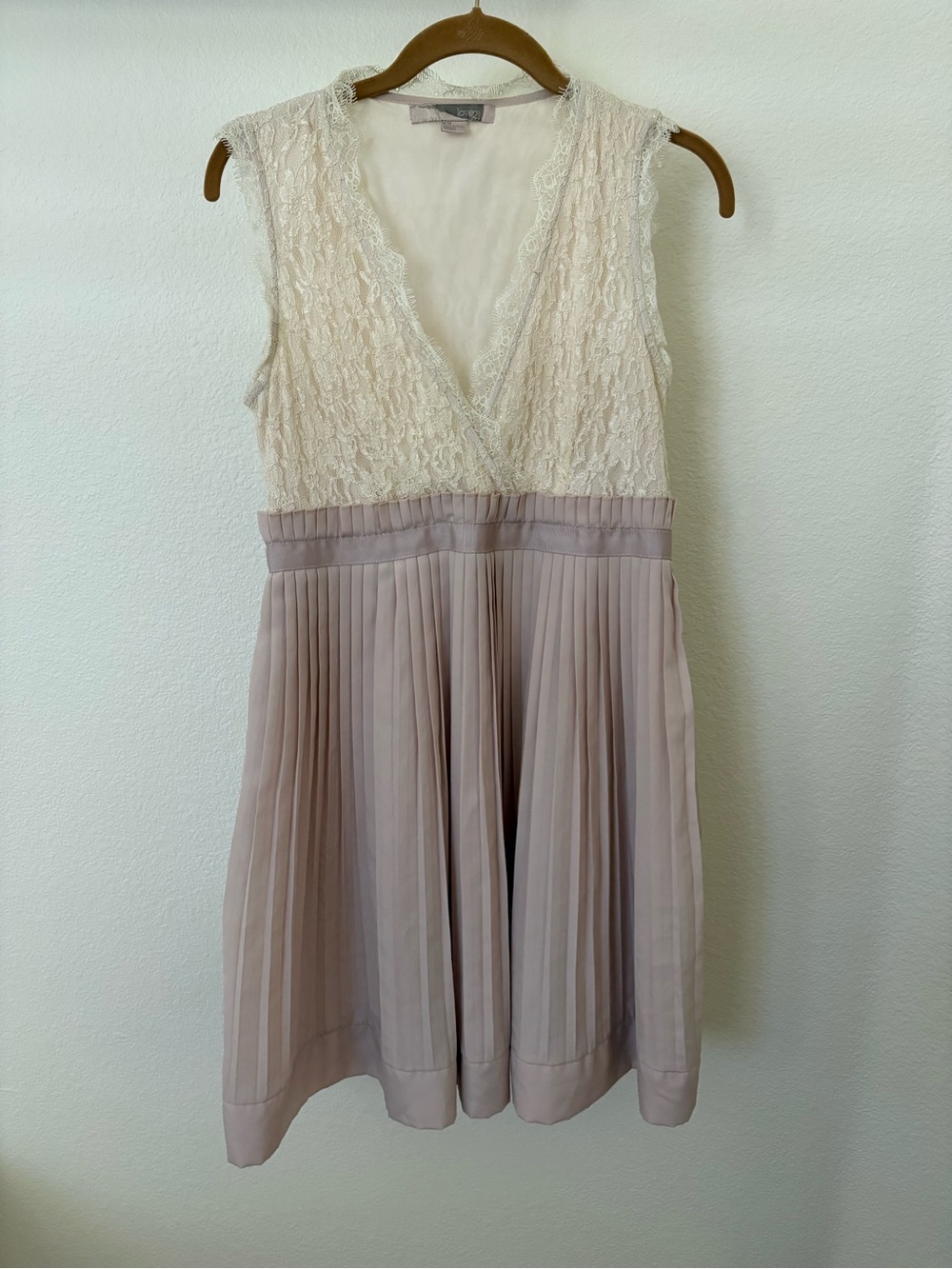 Forever 21 Ivory Lace Top with Blush-Tan Pleated Skirt Dress